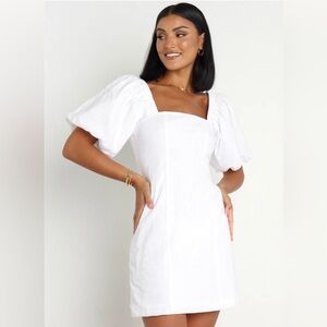 White Puff-Sleeve Square Neck Mini Dress